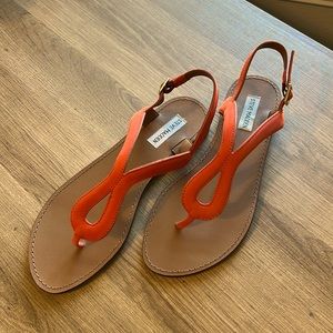 Steve Madden between toe style size 8 1/2W beautiful orange leather sandal. NWOT